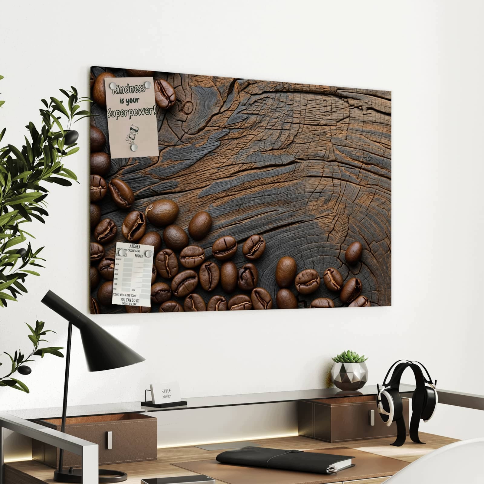 Magnetická tabule Dřevo v Zrna kávy 90 × 60 cm
