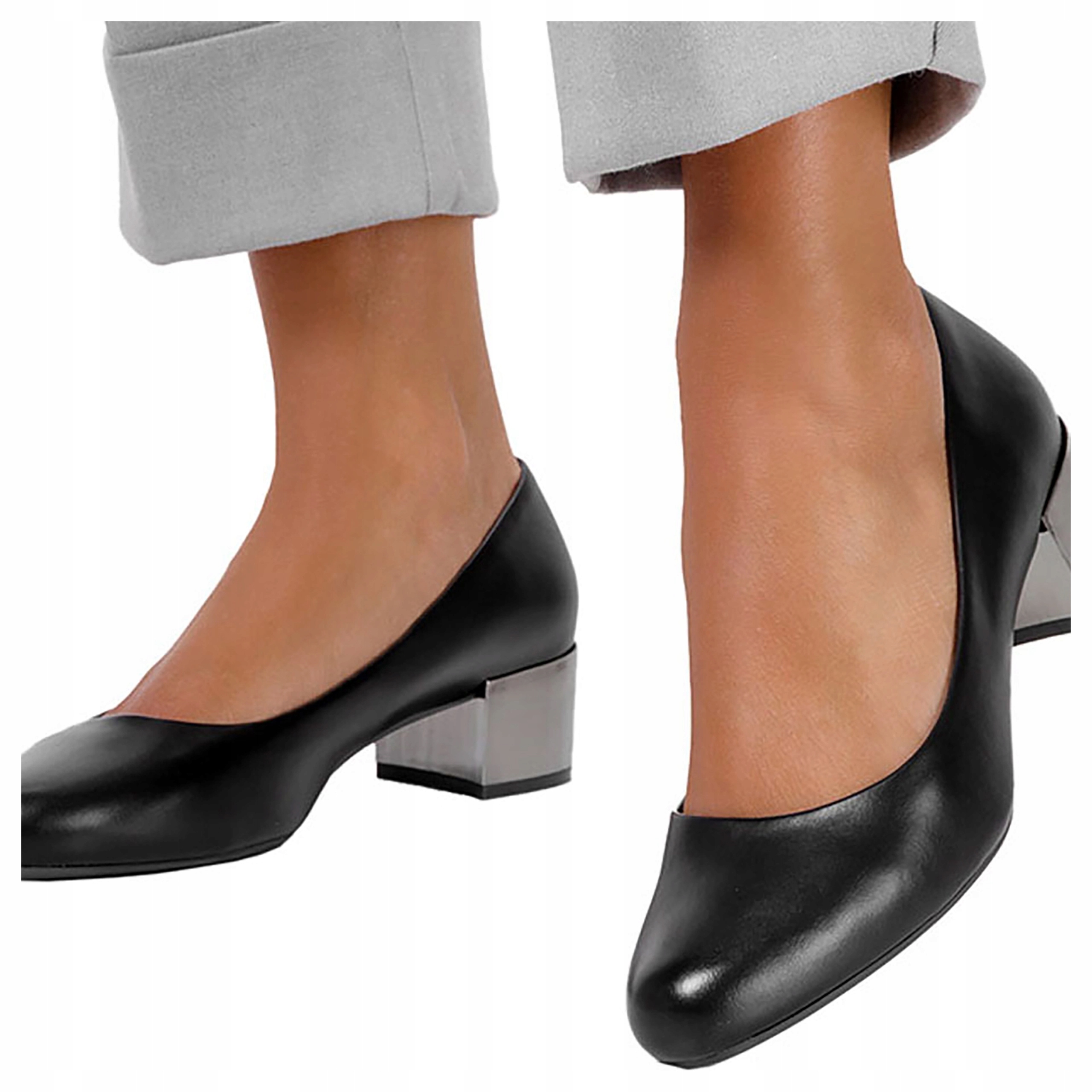 Dámské Lodičky Na Nízkém Stříbrném Podpatku Klasické Módní vel. 36