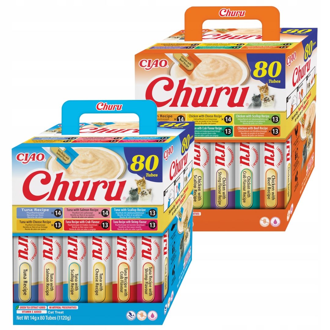 Levně Inaba Cat Churu 160x14g (2240g) Krémová Pamlsek Pro Kočky Mix Chutí