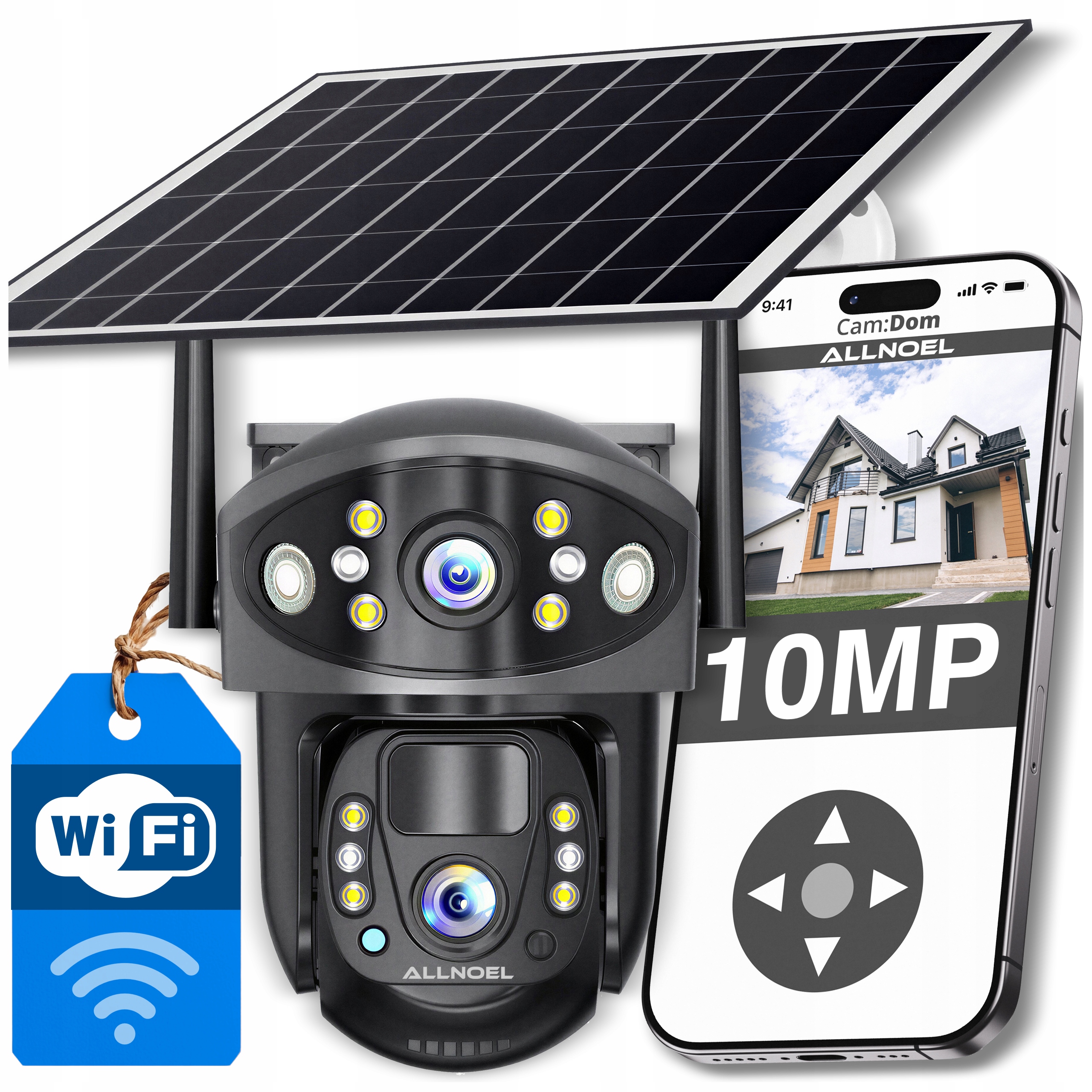Venkovní Otočná Solární Kamera 2 Objektivy 10 MPx WiFi Bezdrátová
