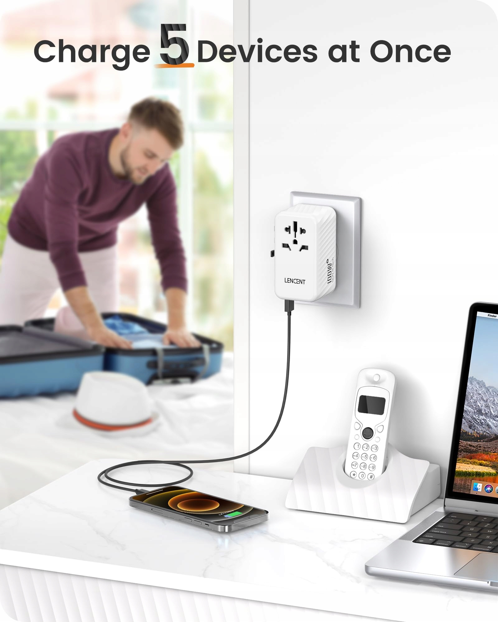 LENCENT Adapter Podróżny 100W GaN3 2x USB C 2x USB A EU USA UK AU — miniatura 5