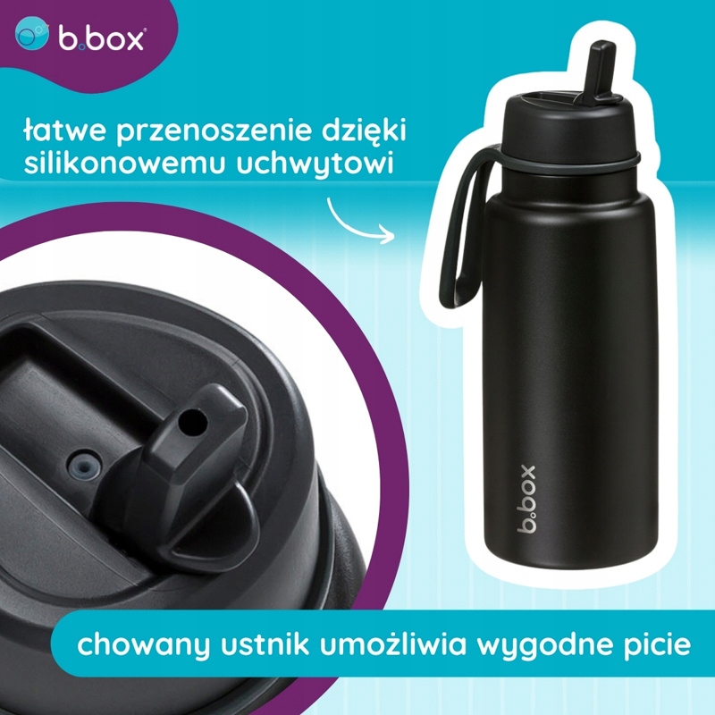 B.BOX TERMOS BUTELKA TERMICZNA Z USTNIKIEM CZARNA ZE STALI DEEP SPACE 1L Marka B.Box