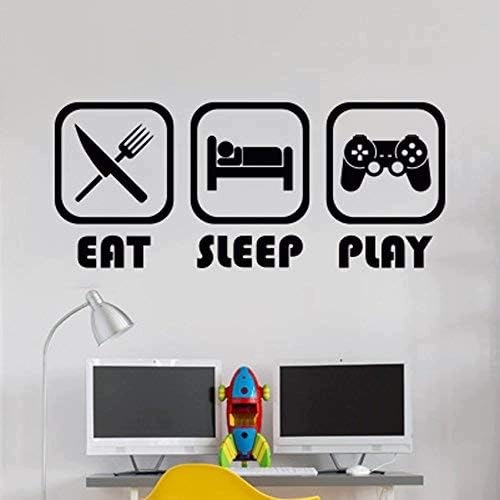 Czarna naklejka ścienna Eat Sleep Play winylowa do pokoju gracza 1 m