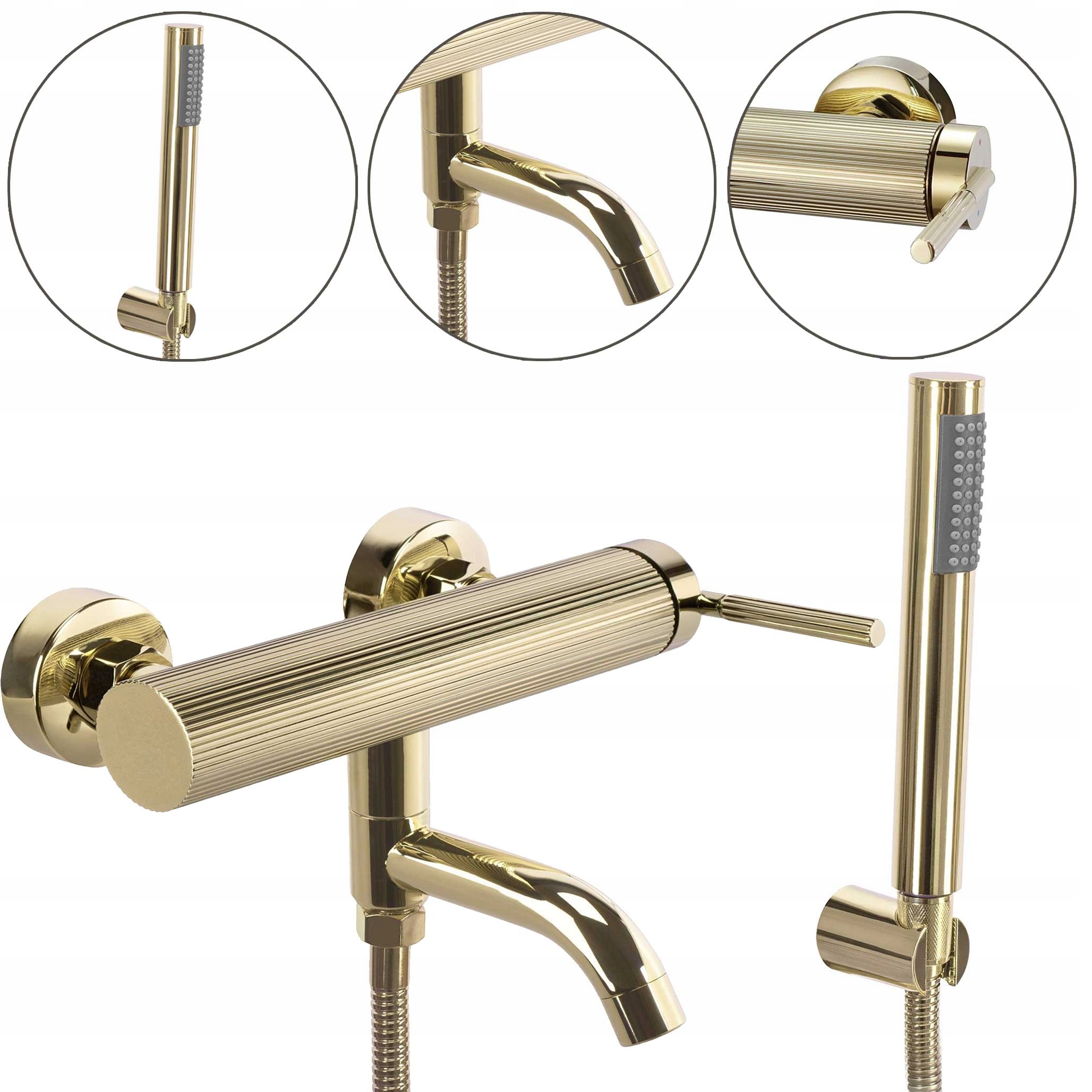 Nástenná vaňová batéria Rea Argon Zlatá Zdobená pohyblivým sprchovým výtokom