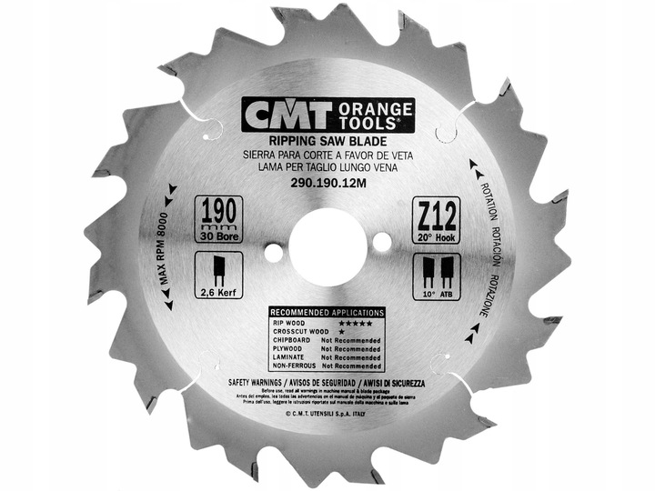 

Cmt Piła Tarcza 190X30X2.6 Z12 292.190.12M