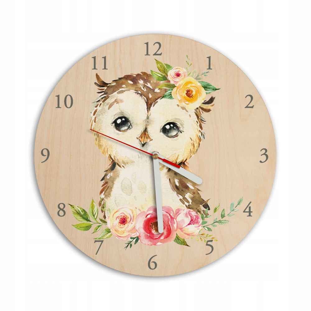 CICHY Zegar ścienny do pokoju dziecka sowa 4 cyfry