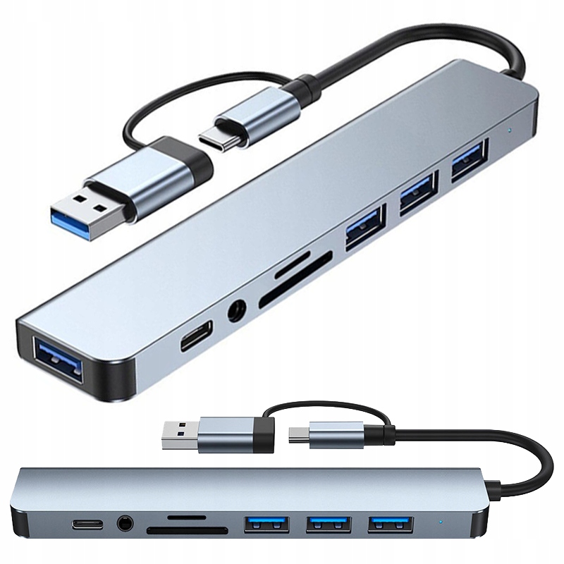 Hub USB-C 8w1 adapter HDMI 4K RJ45 LAN 2xUSB 3.0 SD microSD laptop MacBook