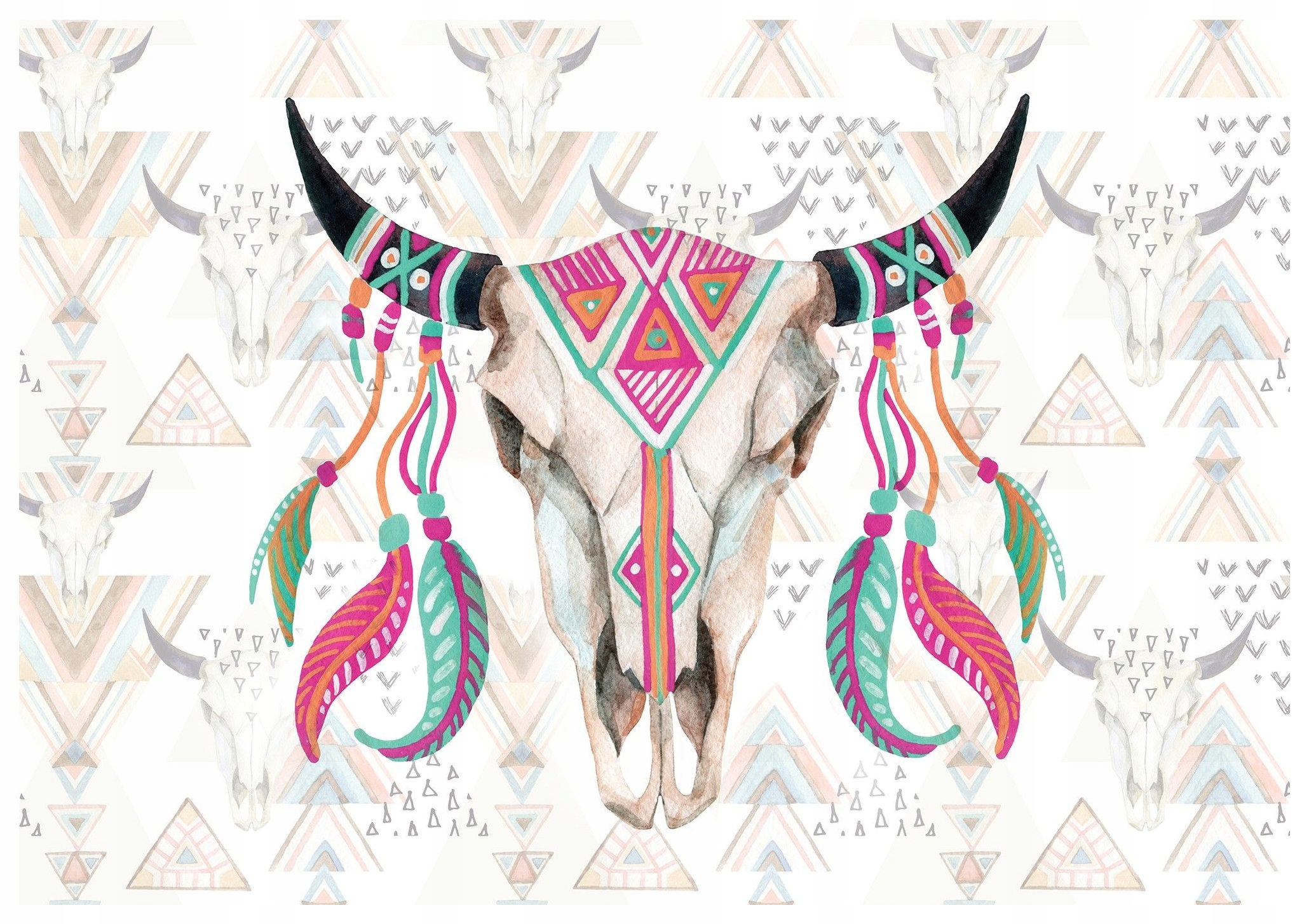 Fototapeta flizelina Lebka krávy geometrie Kmenové peří 416x254 lepidlo