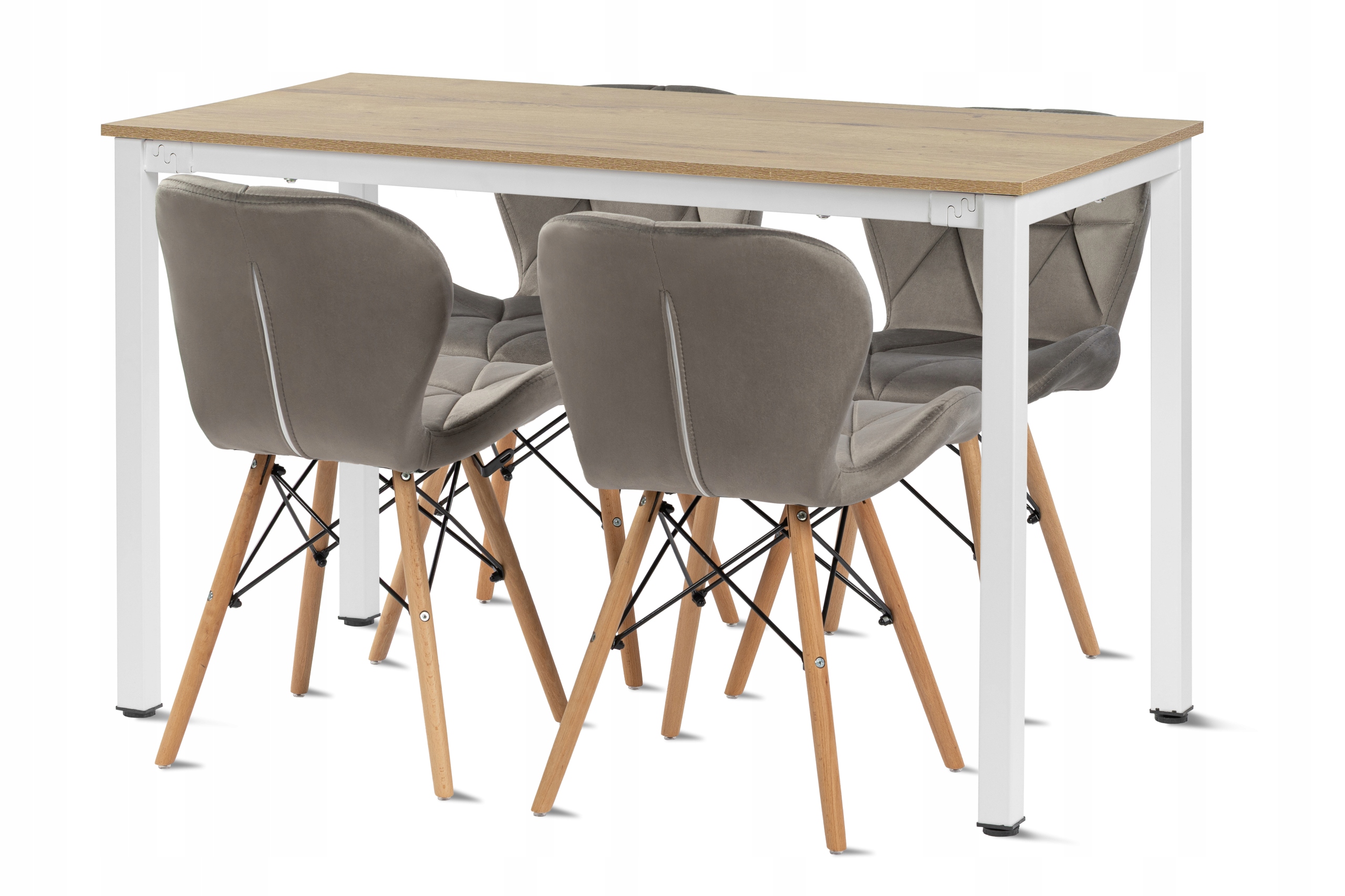 Stół Bali 120x60 Dąb Craft Złoty 4x Krzesło Rivera Welur Szare