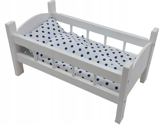 ŁÓŻECZKO DREWNIANE BIAŁE dla lalek + POŚCIEL