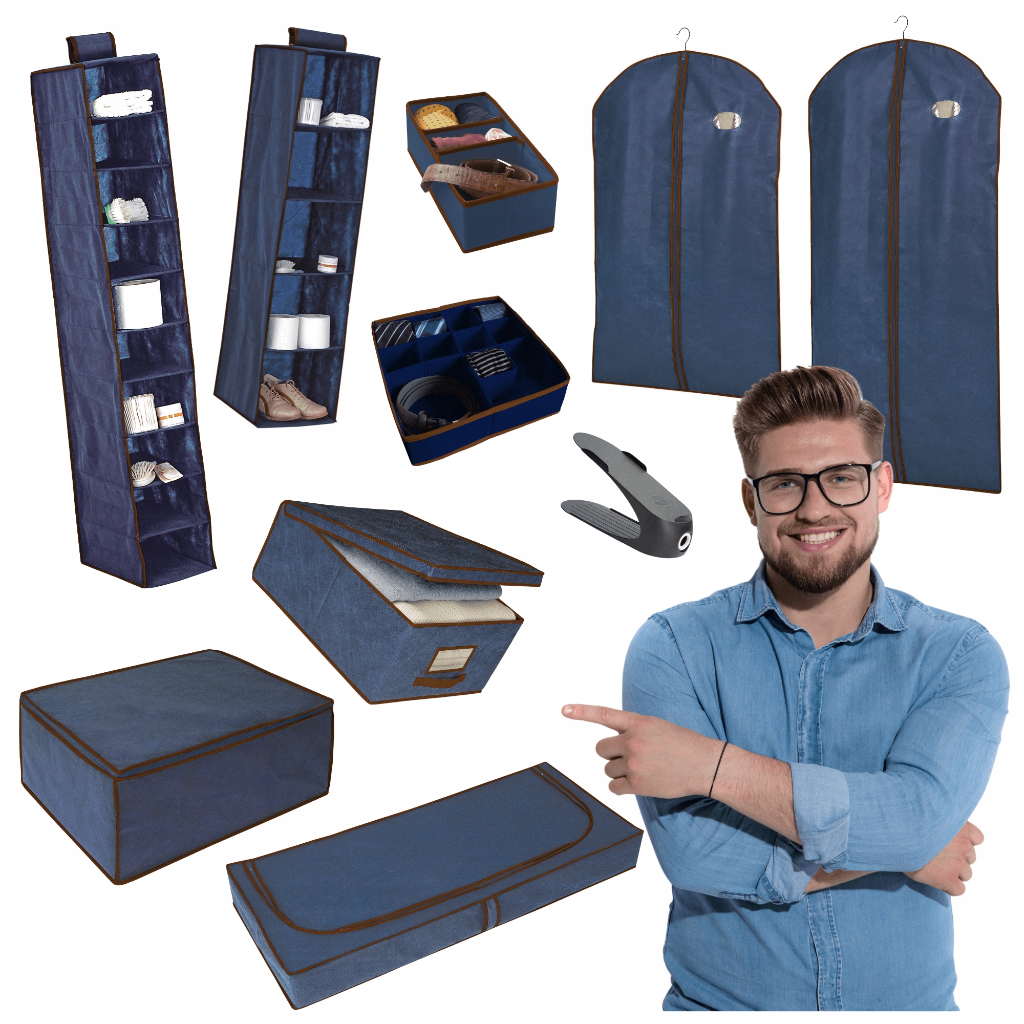 Organizéry Blue, černé na boty, krabička s okénkem 48x36x19 Cm, do skříně