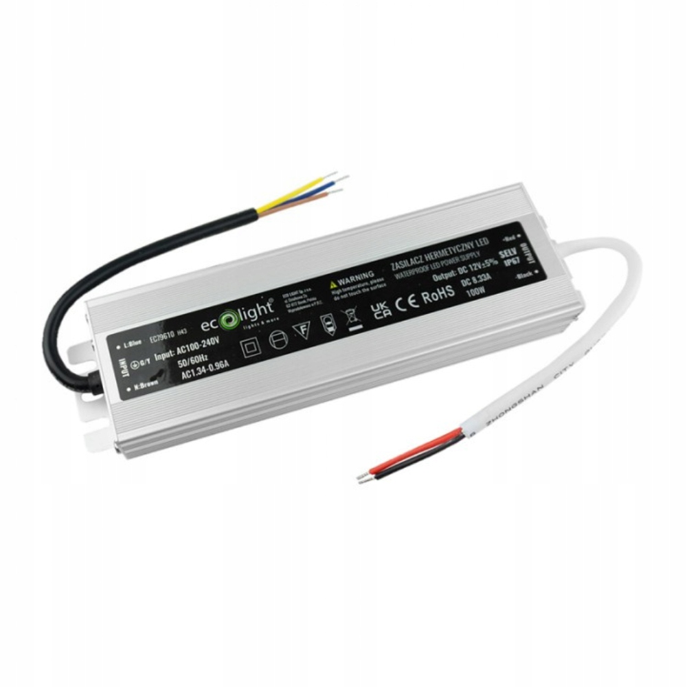 Zasilacz 12V 100W 8.3A HERMETYCZNY IP67 taśma LED Marka Ecolight