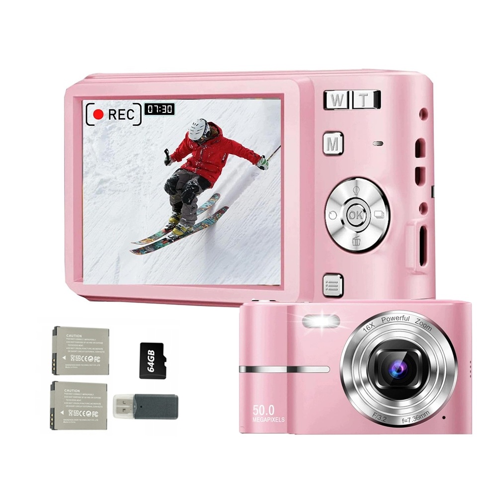 Digitální fotoaparát 50 Mpx, 16násobný digitální zoom, 2,4palcový displej, 64GB Karta