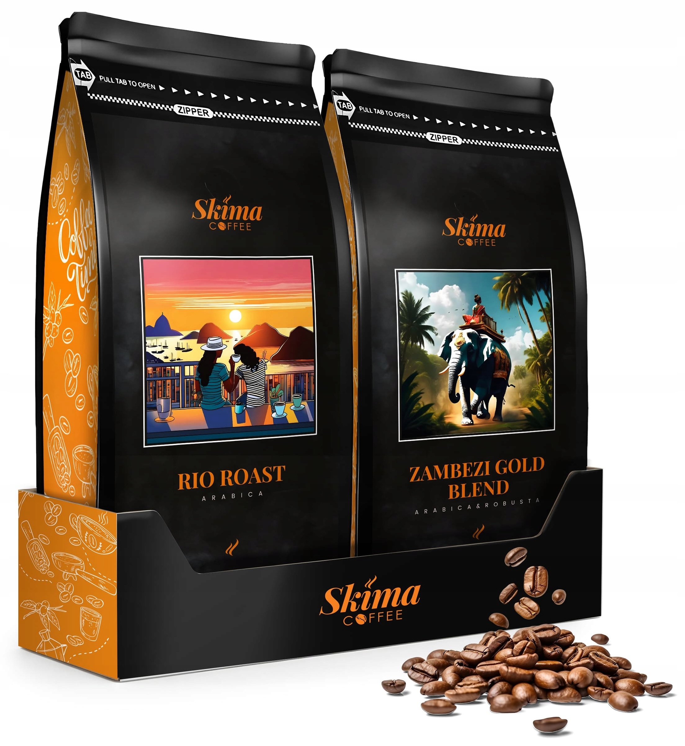 Káva zrnková 1kg x2 Rio Roast/zambezi Gold Blend Čerstvá do kávovaru+BONUS