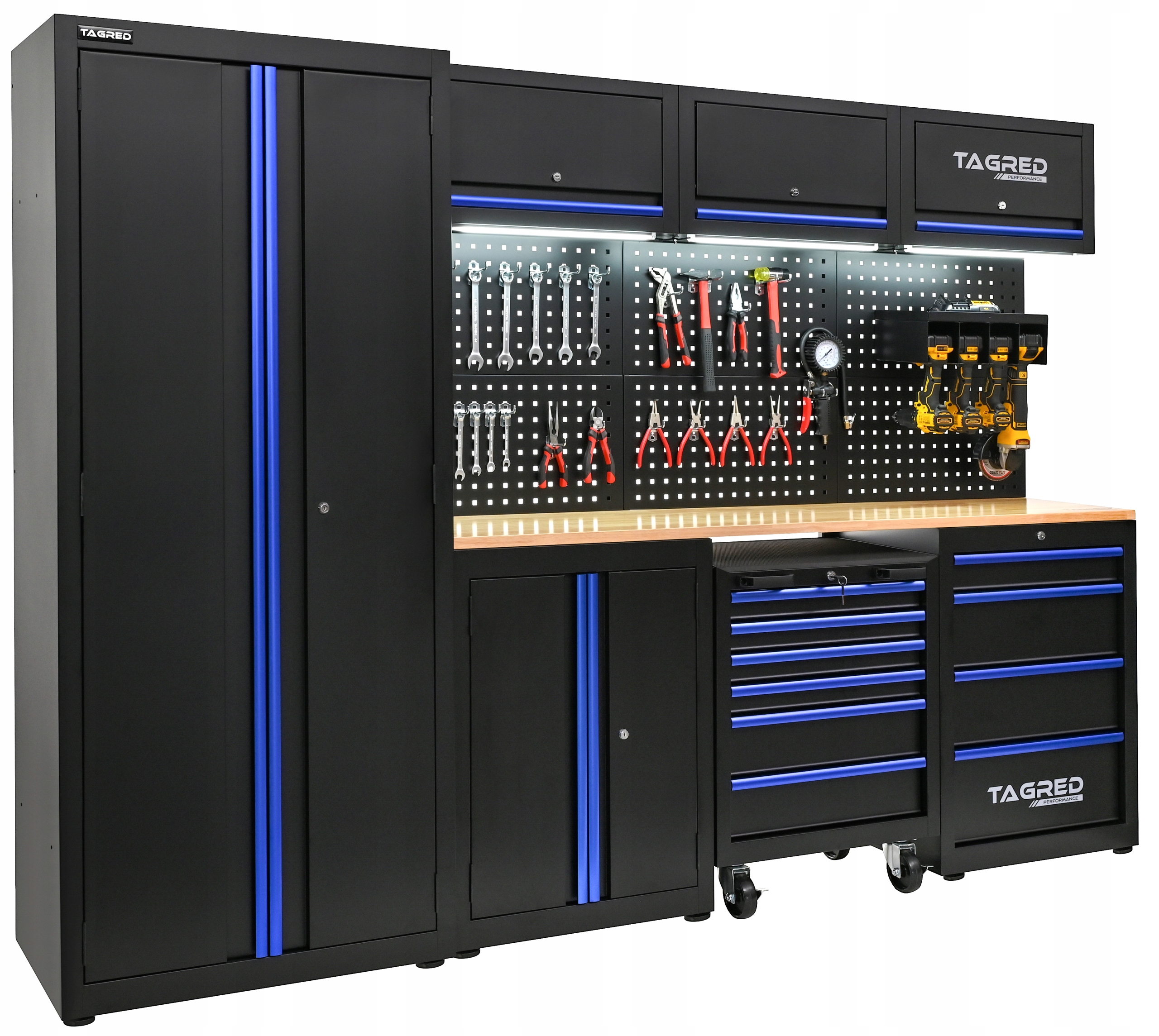 Meble do warsztatu, garażu 8 modułów, szafka narzędziowa LED + zestaw