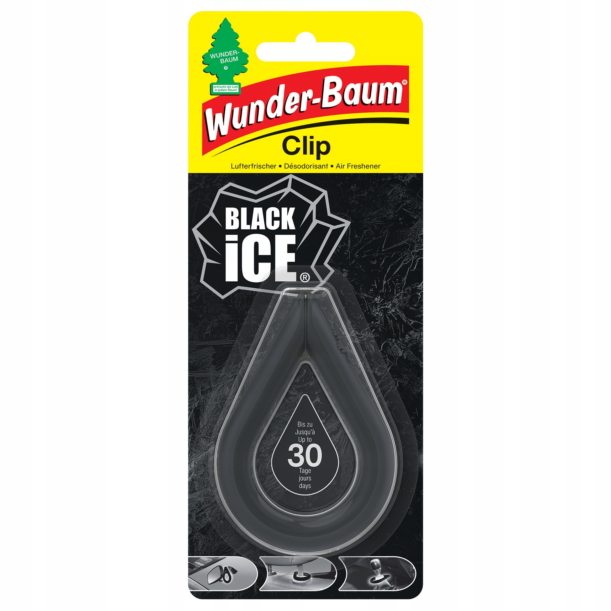 Zapach do samochodu Wunder Baum Clip Black Ice Męski Classic Zawieszka