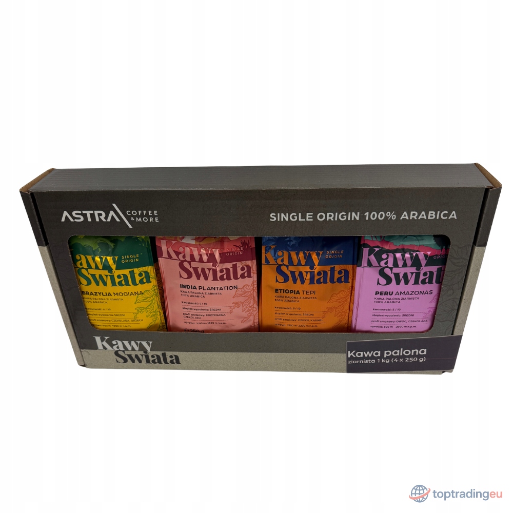 Levně Káva zrnková Arabica Astra Degustační sada Káva světa 250g x 4 ks