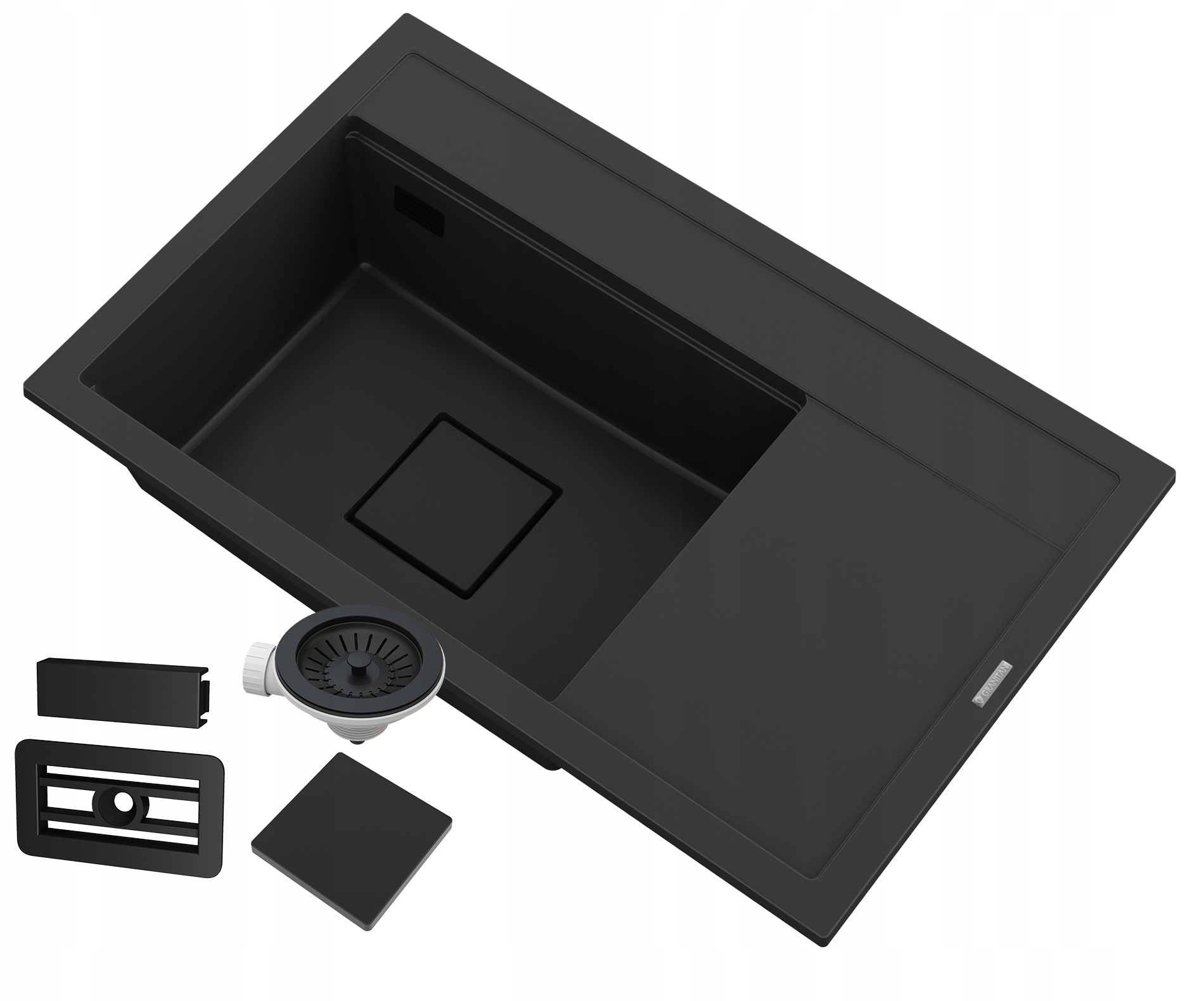 Čierny Granitový Kuchynský Drez, Krytka, Moderný Rendo
