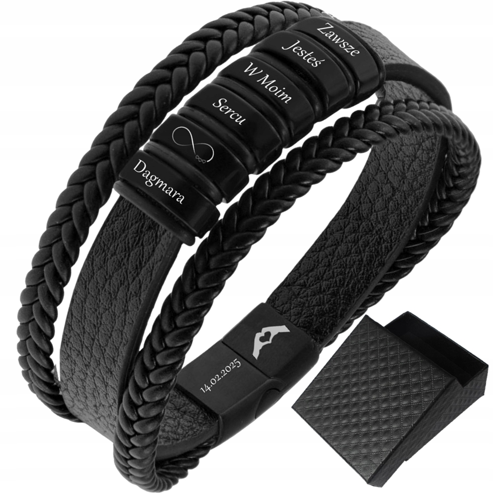 Bransoletka Skórzana Imiona Rodziny Grawer