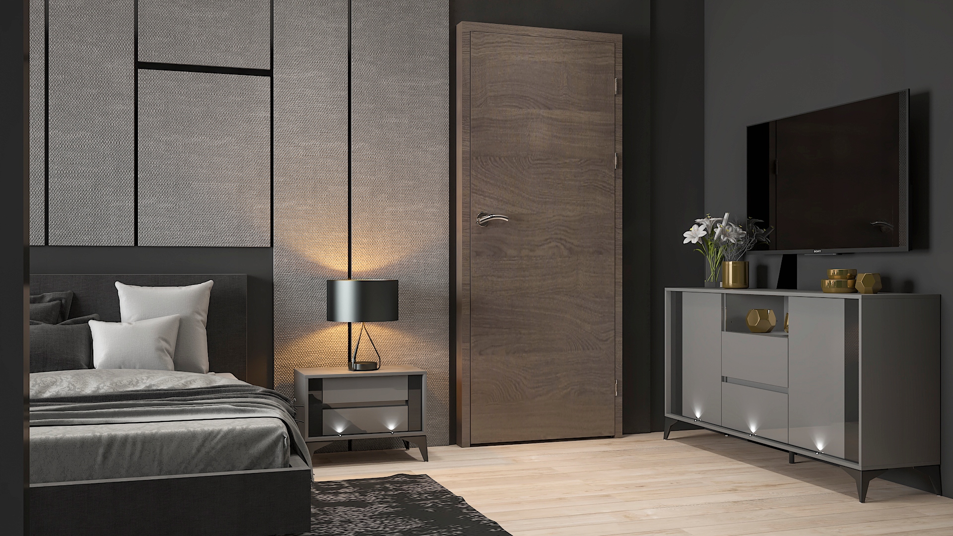 Komoda szafka EVEL 03 szary połysk + LED MEG Marka inna