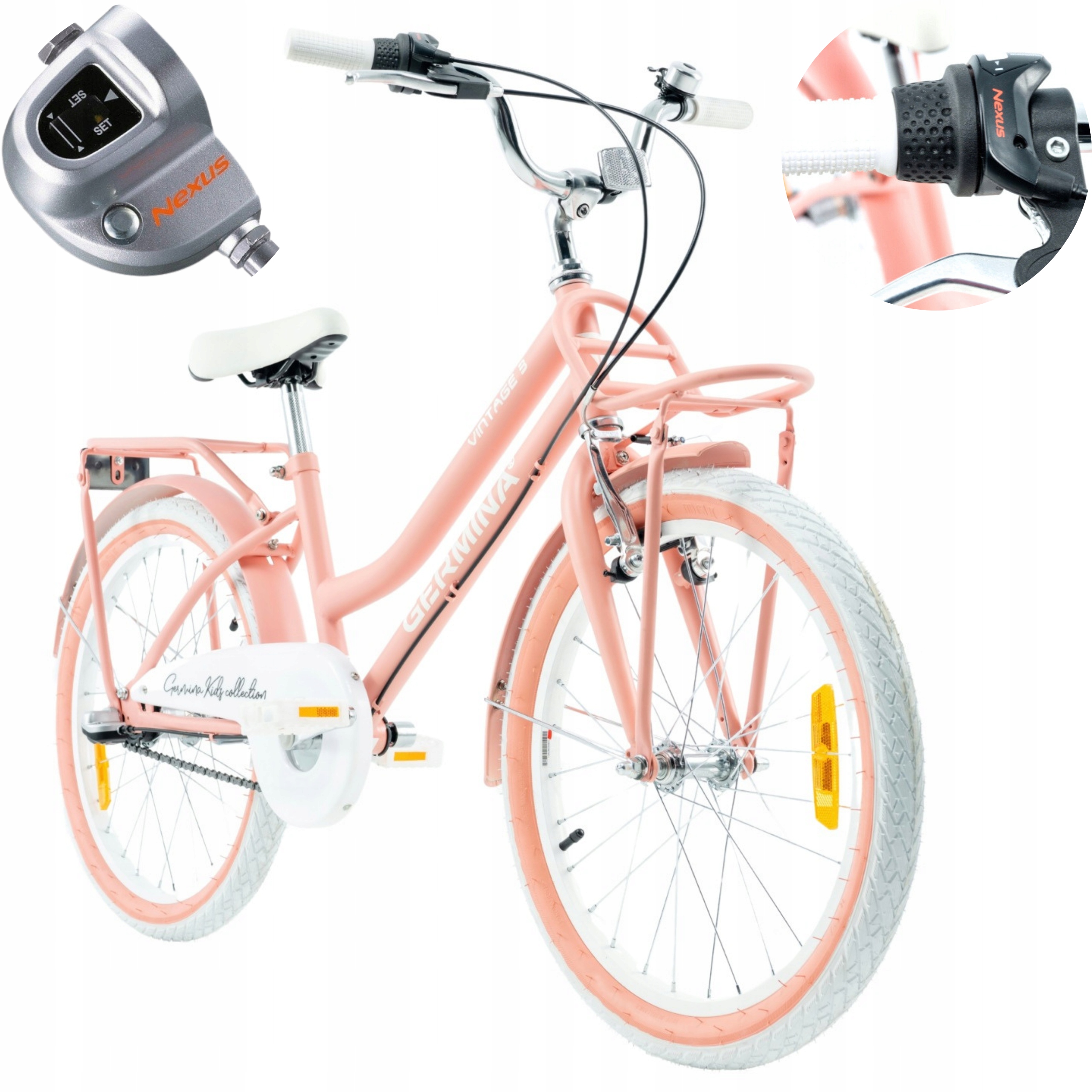 Rowerek dziecięcy 20 Germina Vintage Shimano Nexus różowy dziewczęcy damka