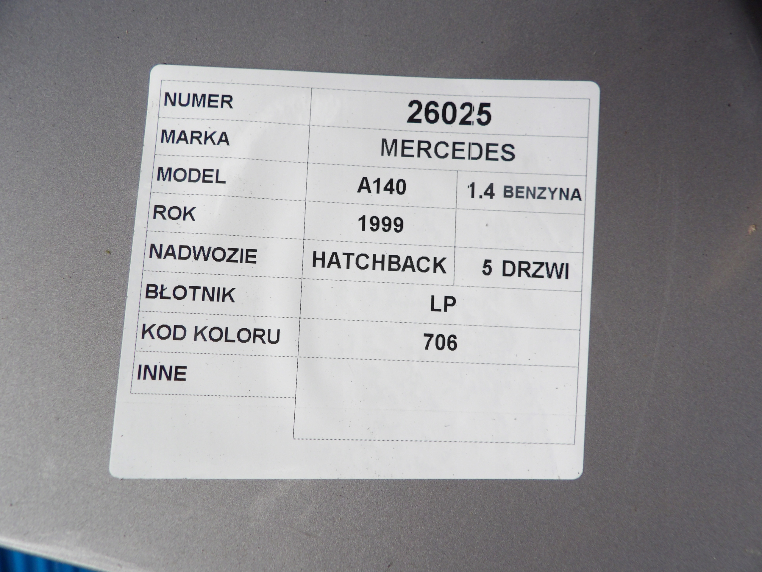 Mercedes A140 Aile Droite lak. 706