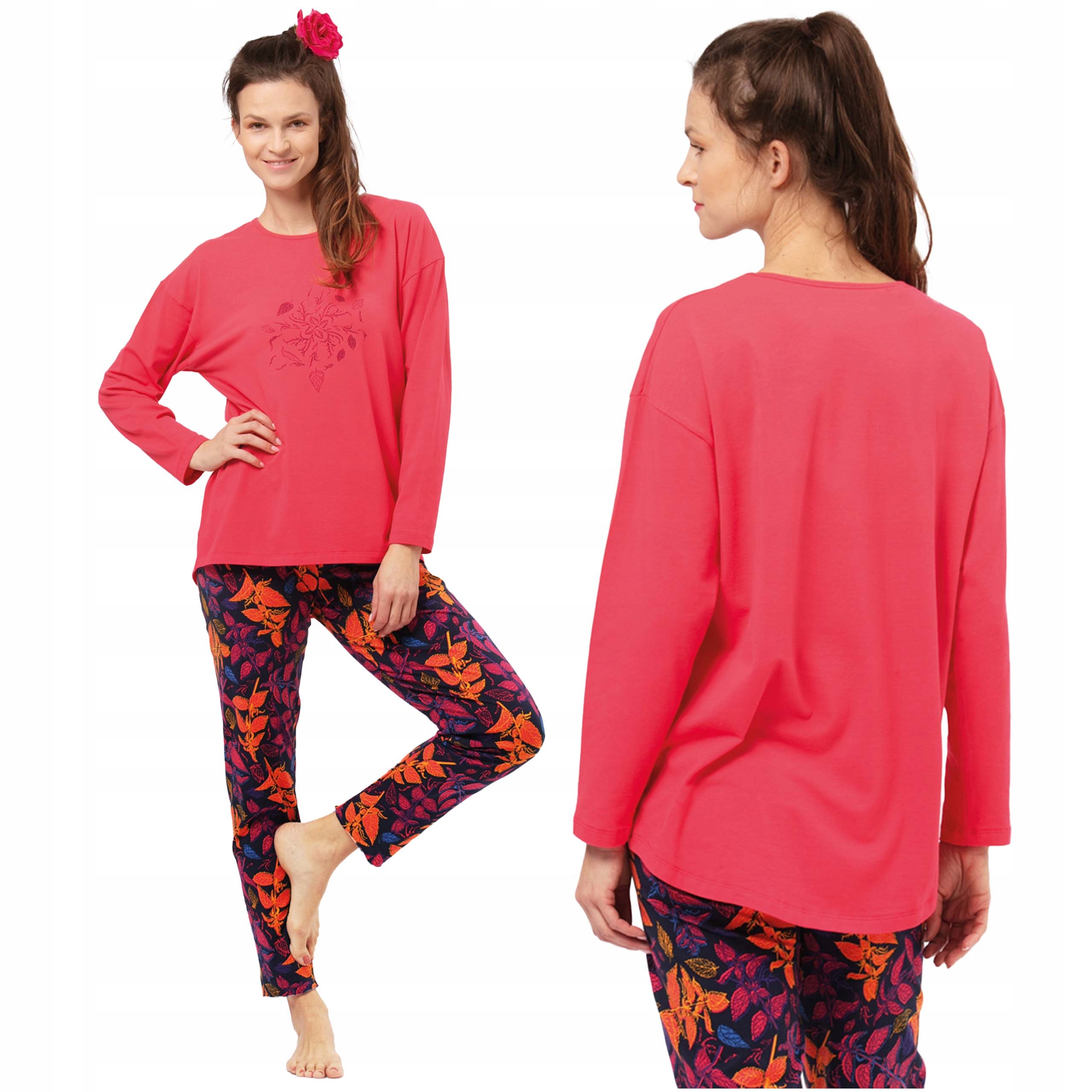 Dámské bavlněné pyžamo s dlouhými kalhotami a volným topem Lns 928 Key Xs