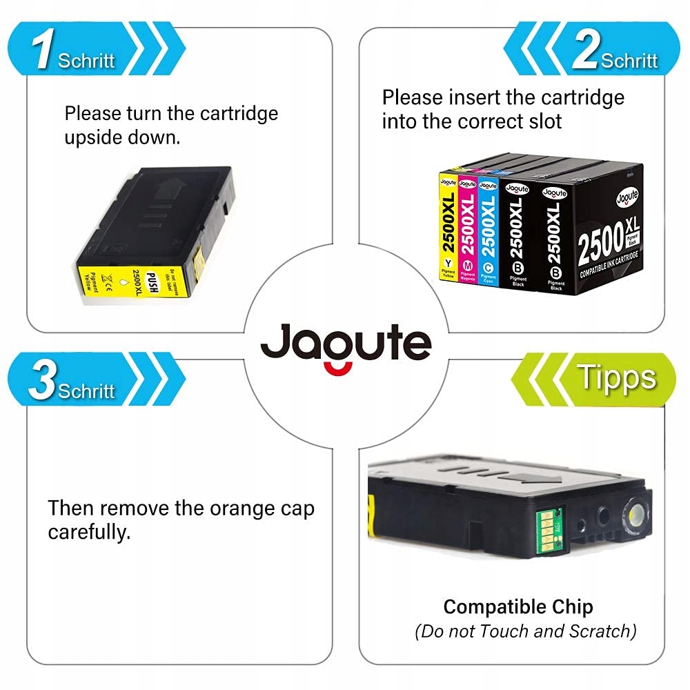JAGUTE Zestaw Tuszy Zamiennych Do Canon PGI-2500XL Maxify MB5050 MB5150 — miniatura 6
