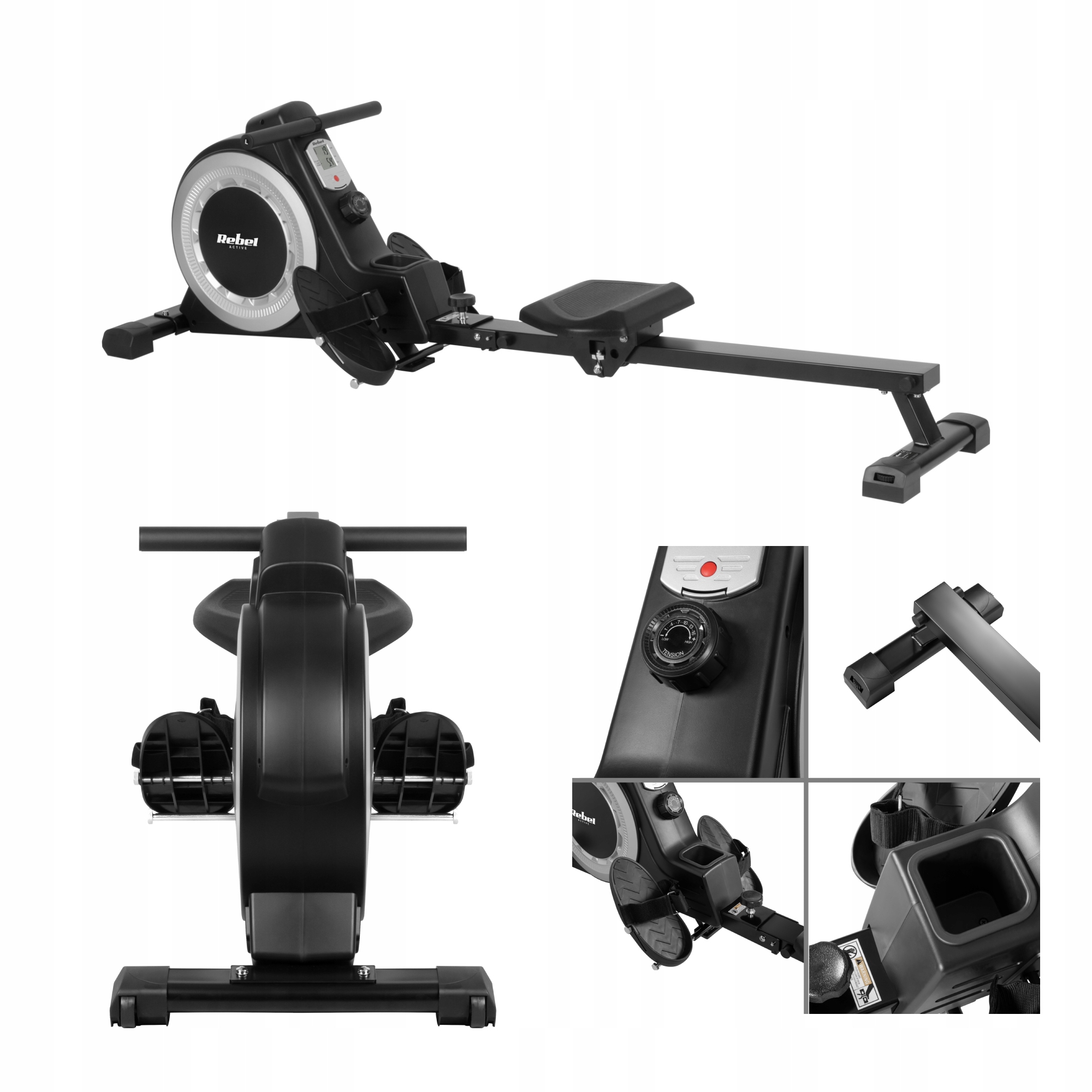 Magnetický skládací veslovací trenažér s 16 úrovněmi pro přepravu až do 120 kg Rebe