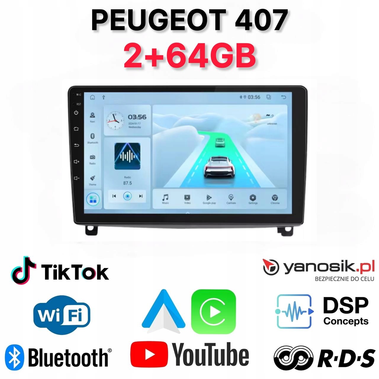 Radio Android Nawigacja Peugeot 407 (2+64GB)