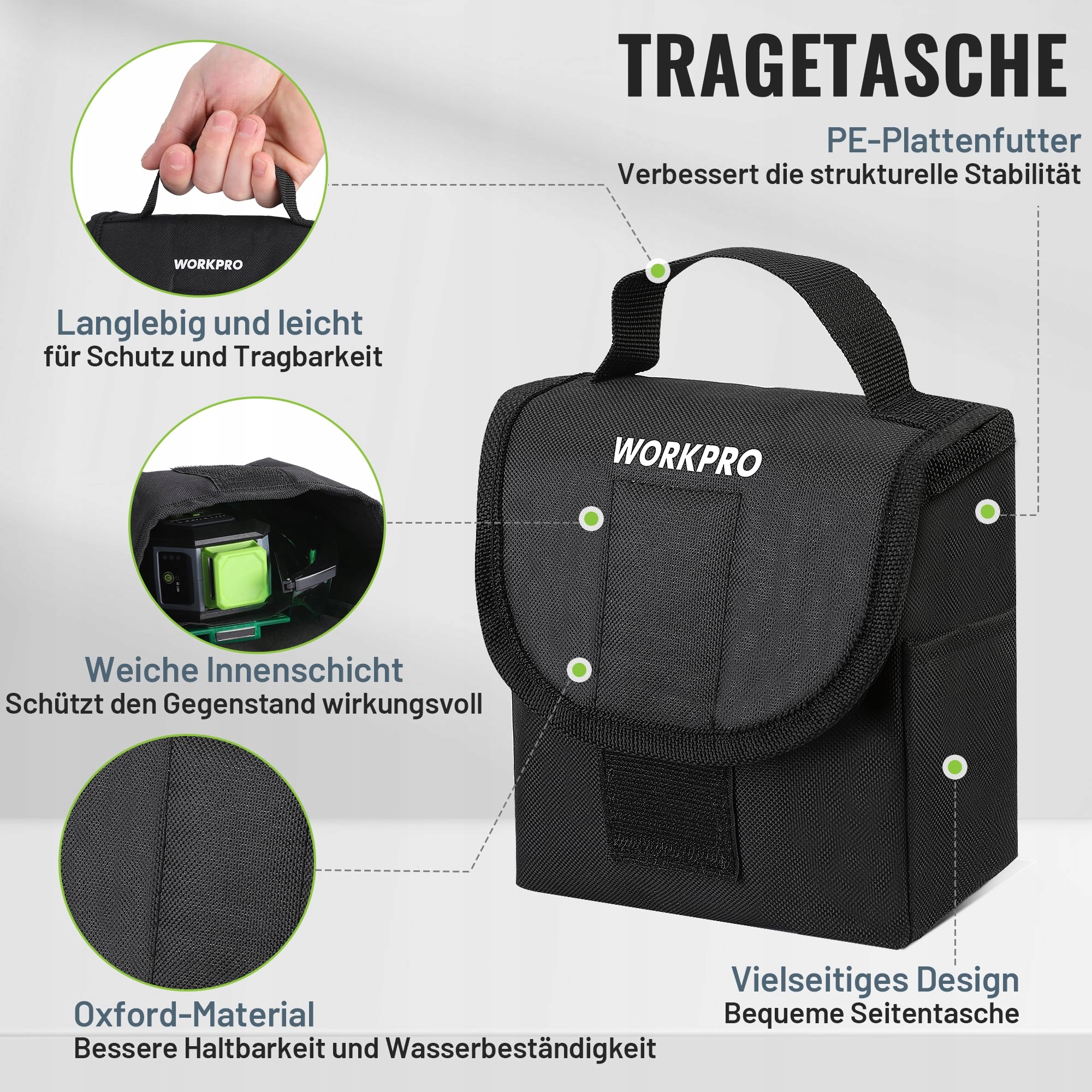 WORKPRO Laser Dalmierz 360 Zielony Krzyżowy 30m Poziomica — miniatura 7
