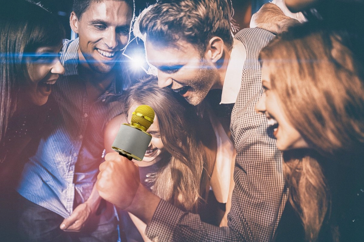 Złoty MIKROFON BEZPRZEWODOWY KARAOKE - BLUETOOTH GŁOŚNIK EAN (GTIN) 8720195384380