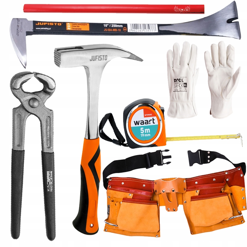 Zestaw dekarski-Pas Młotek Miara Rękawice