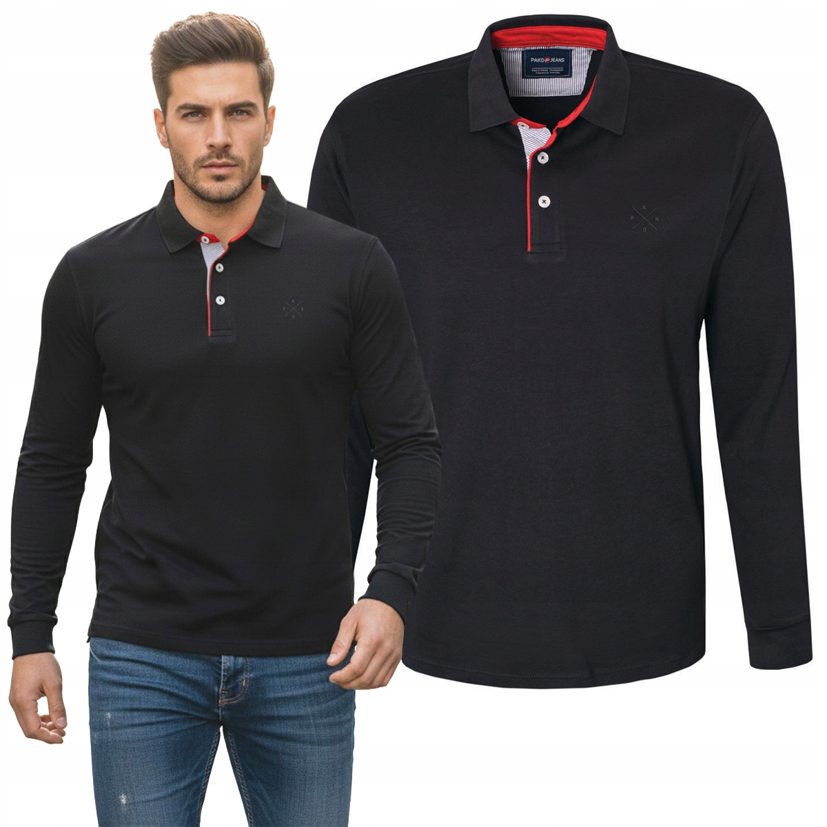 Longsleeve pánské tričko s límečkem bavlněné Goti černé L