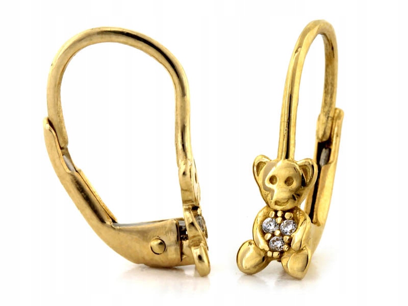 Zlaté náušnice pro děti 585 cm s medvídky a zirkony, módní vzor na dárek 14 Kč