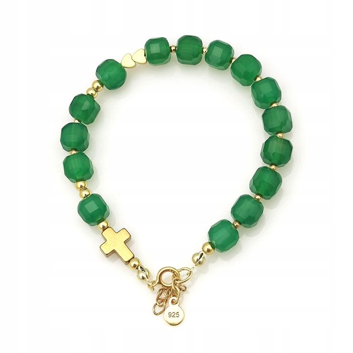 Náramek Růženín Na Ruku Ze Zeleného Achátu A Pozlaceného Stříbra 925