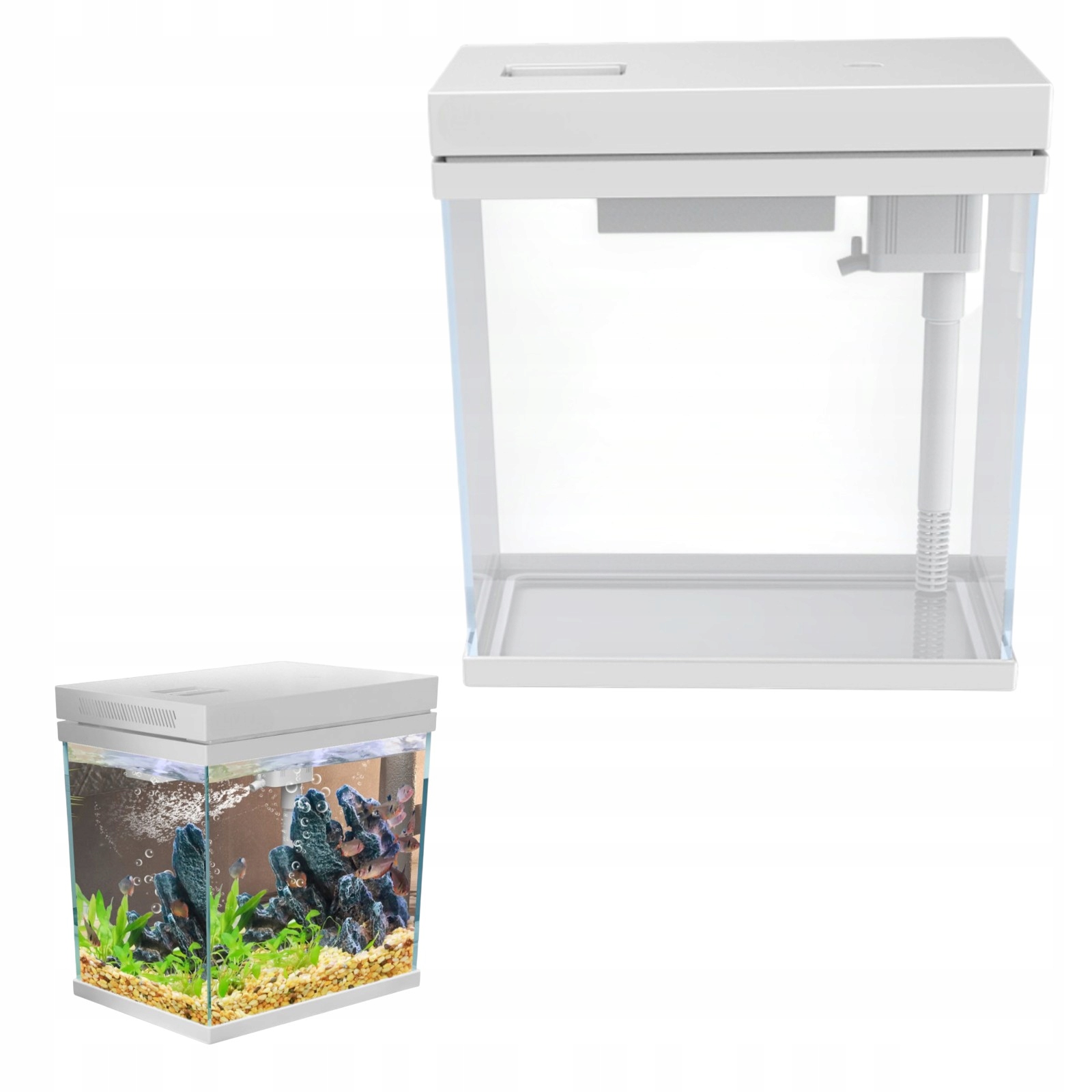 Akwarium HEJ-380 22L Zestaw z Filtrem i Lampą Led 38x26x29,5 cm Białe