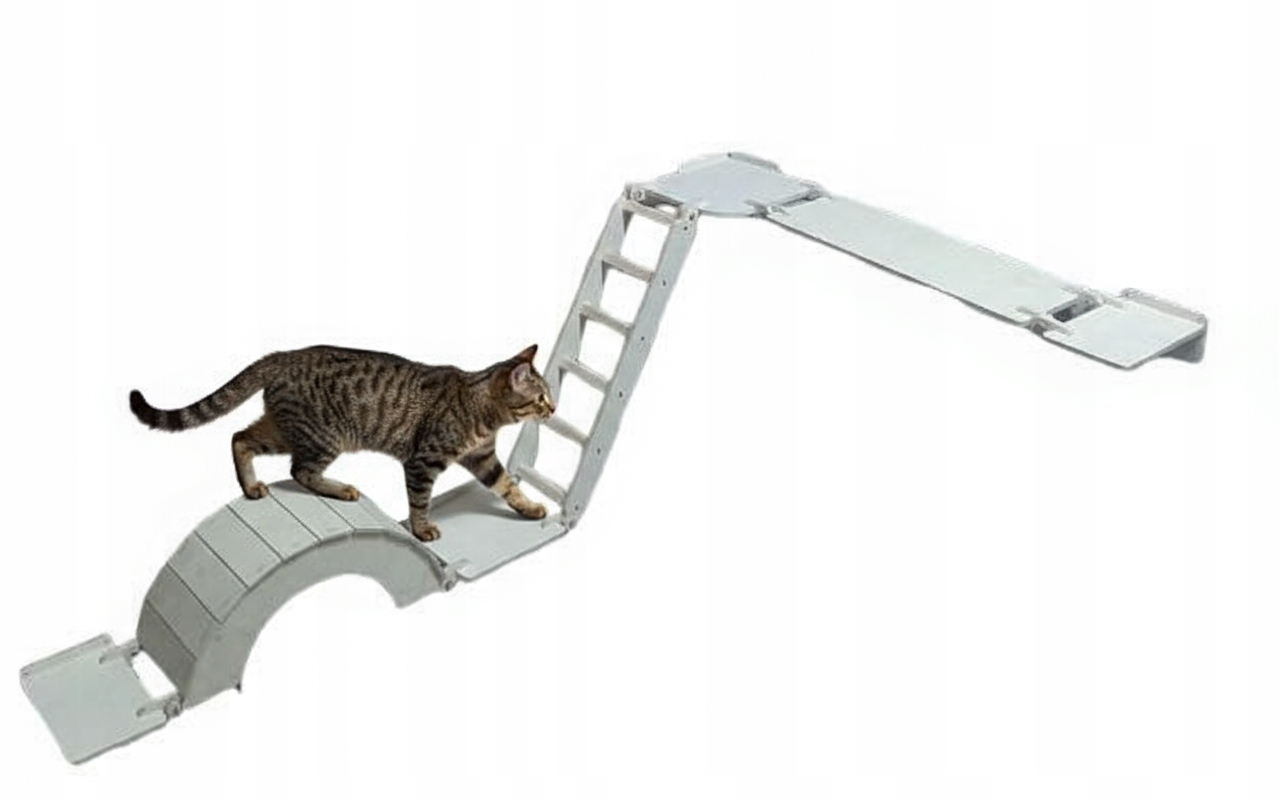 Levně Nástěnná dráha pro kočky s můstkem a žebříkem upevněná v rohu, kotostrada