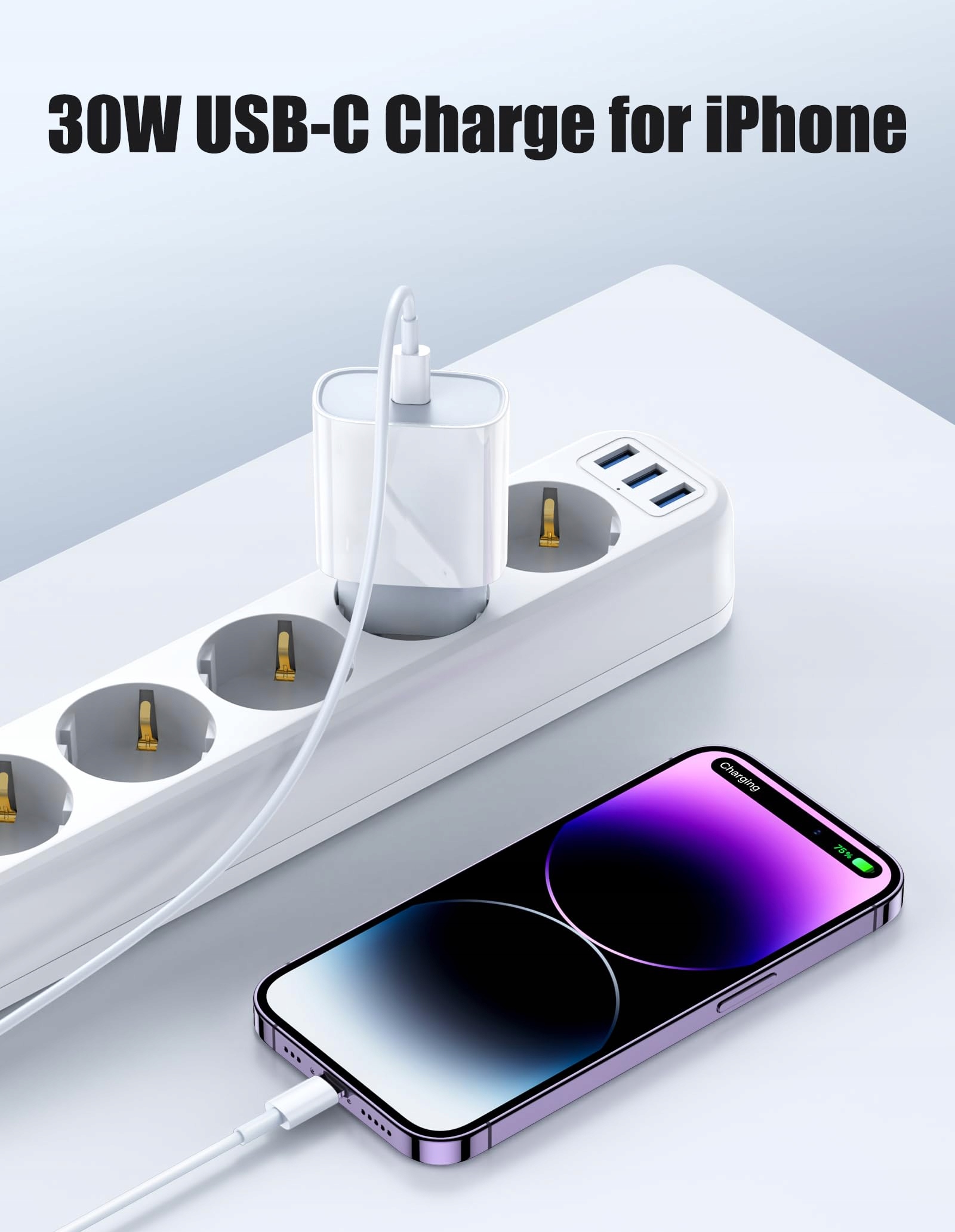Ładowarka do iPhone 30 W i kabel do szybkiego ładowania Biała — miniatura 2