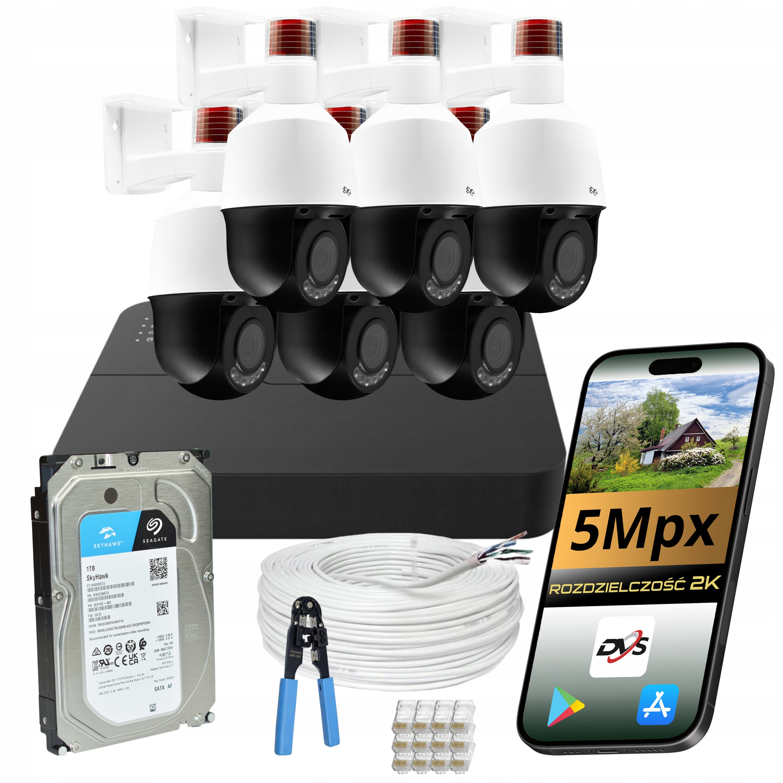 Domácí Monitorování Set 6x Otočná Ip Kamera 5MPX Poe Disk 1TB Smart Line