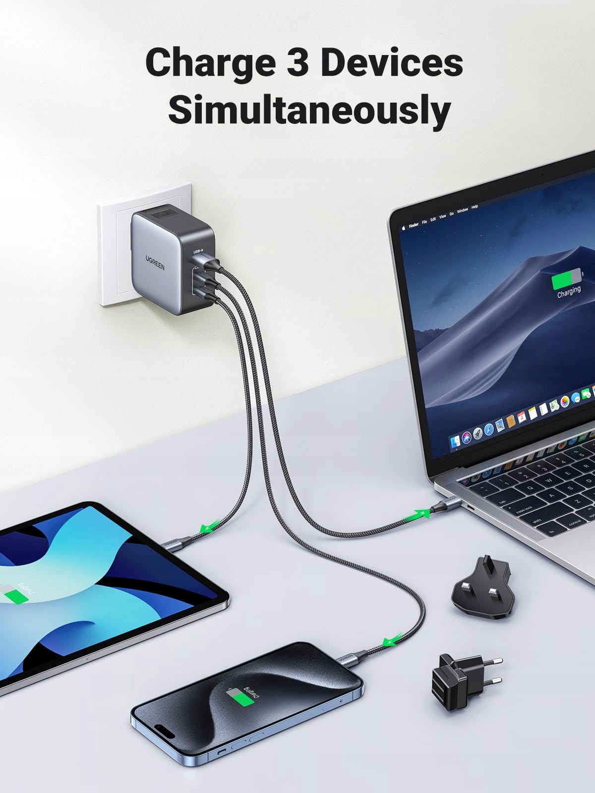 UGREEN Nexode 65 W USB C ładowarka GaN zasilacz sieciowy 3-portowa — miniatura 3