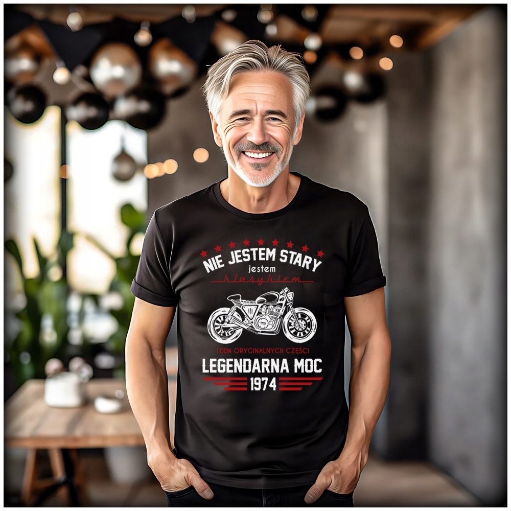 Śmieszny Prezent 50 Urodziny z motorem upominek data 1974 XS Wzór dominujący logo