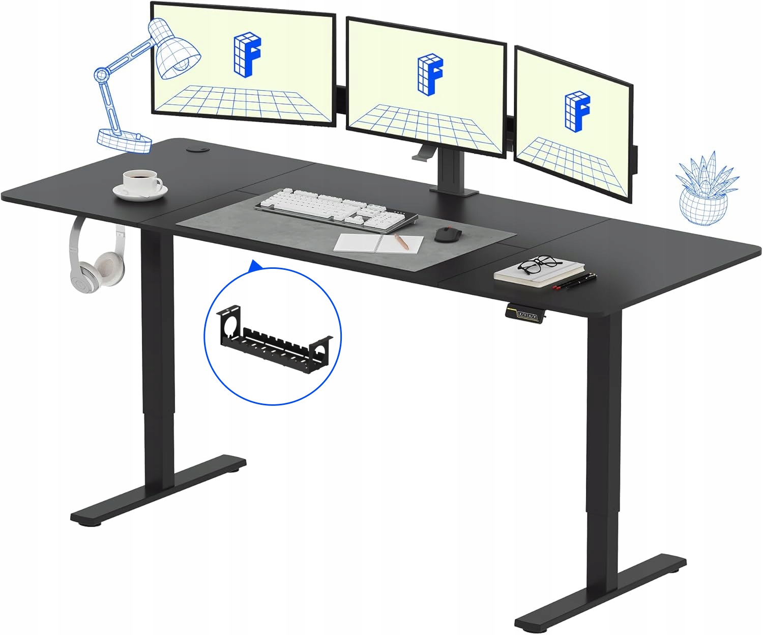 FlexiSpot Elektrický písací stôl s reguláciou výšky, 180 x 80 cm, s háčikom,