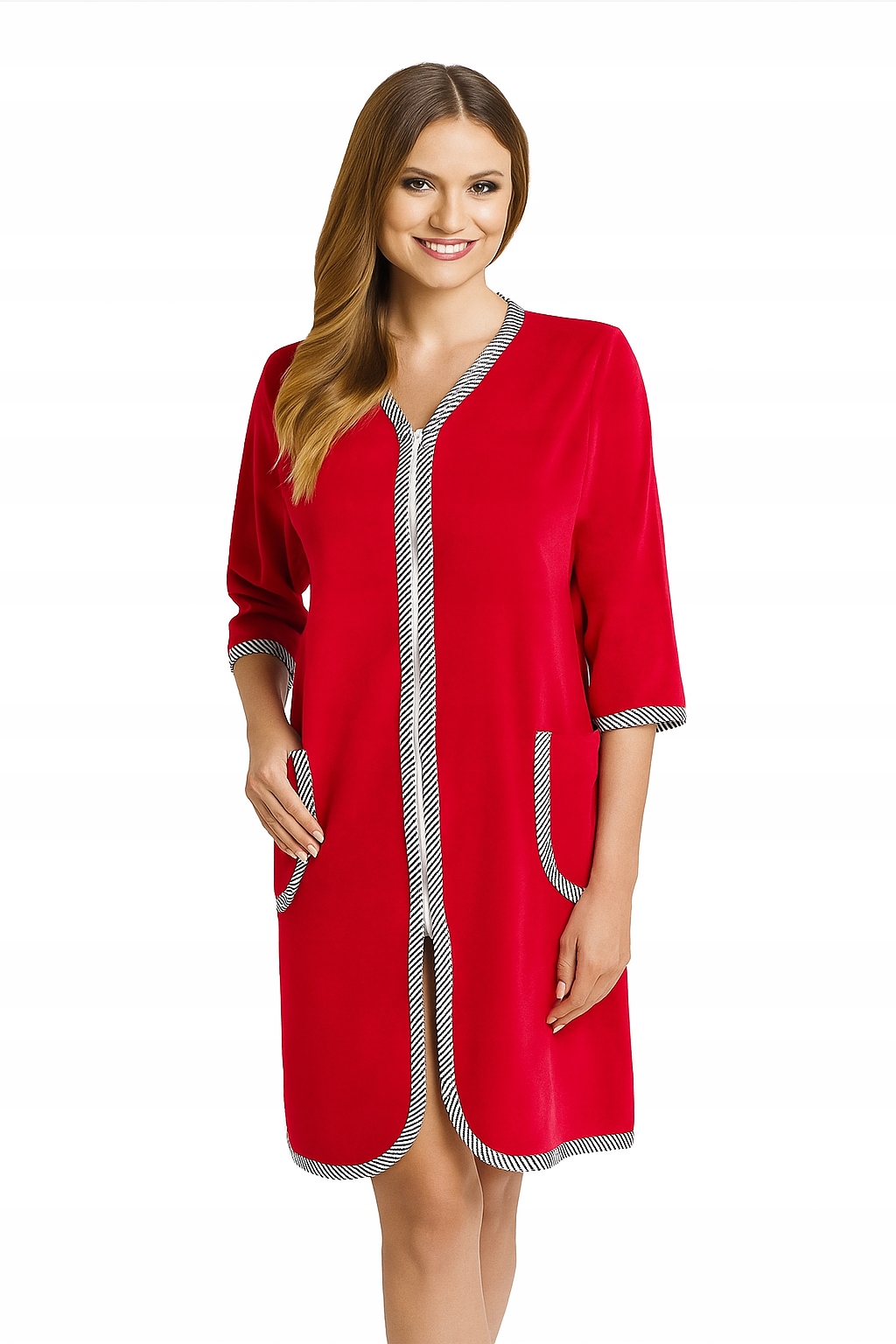 Podomka damska z weluru Szlafrok Polski produkt Gucio XL Porannik czerwony