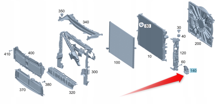 UCHWYT WSPORNIK MOCOWANIE CHLODNICY MERCEDES 253 Installation side Front