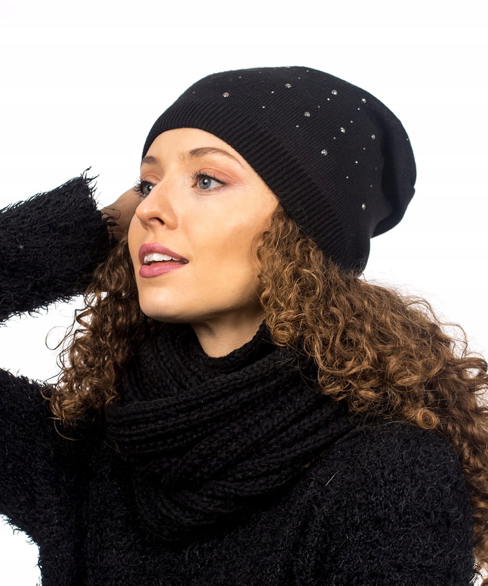 

Komplet Damski Zimowy Czapka Beanie Komin Cekiny