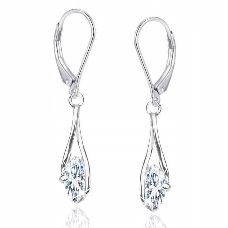 Stříbrné náušnice se zirkonem, anglické závěsné stříbro o ryzosti 925, rhodiované