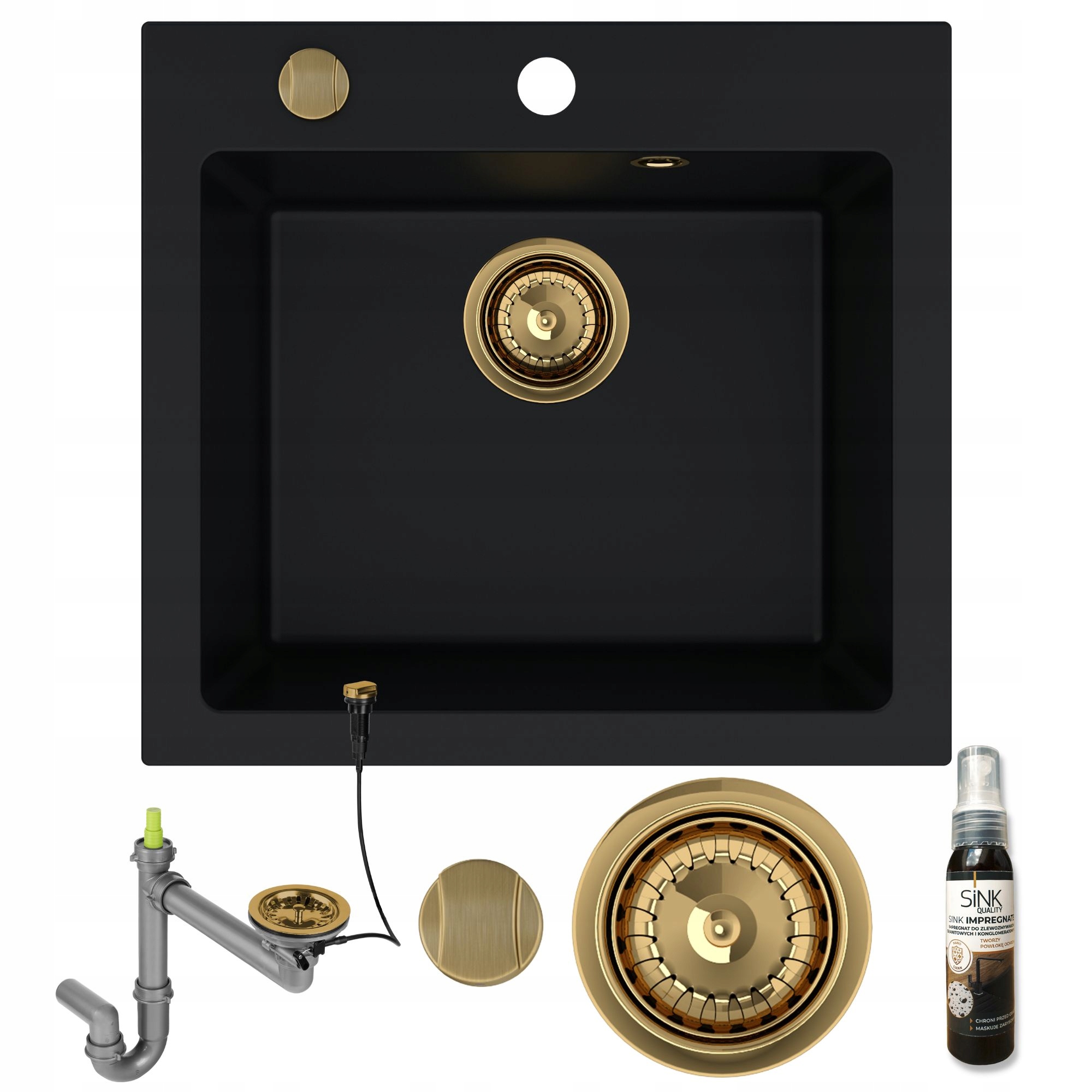 

Zlewozmywak granitowy Jednokomorowy złoty syfon