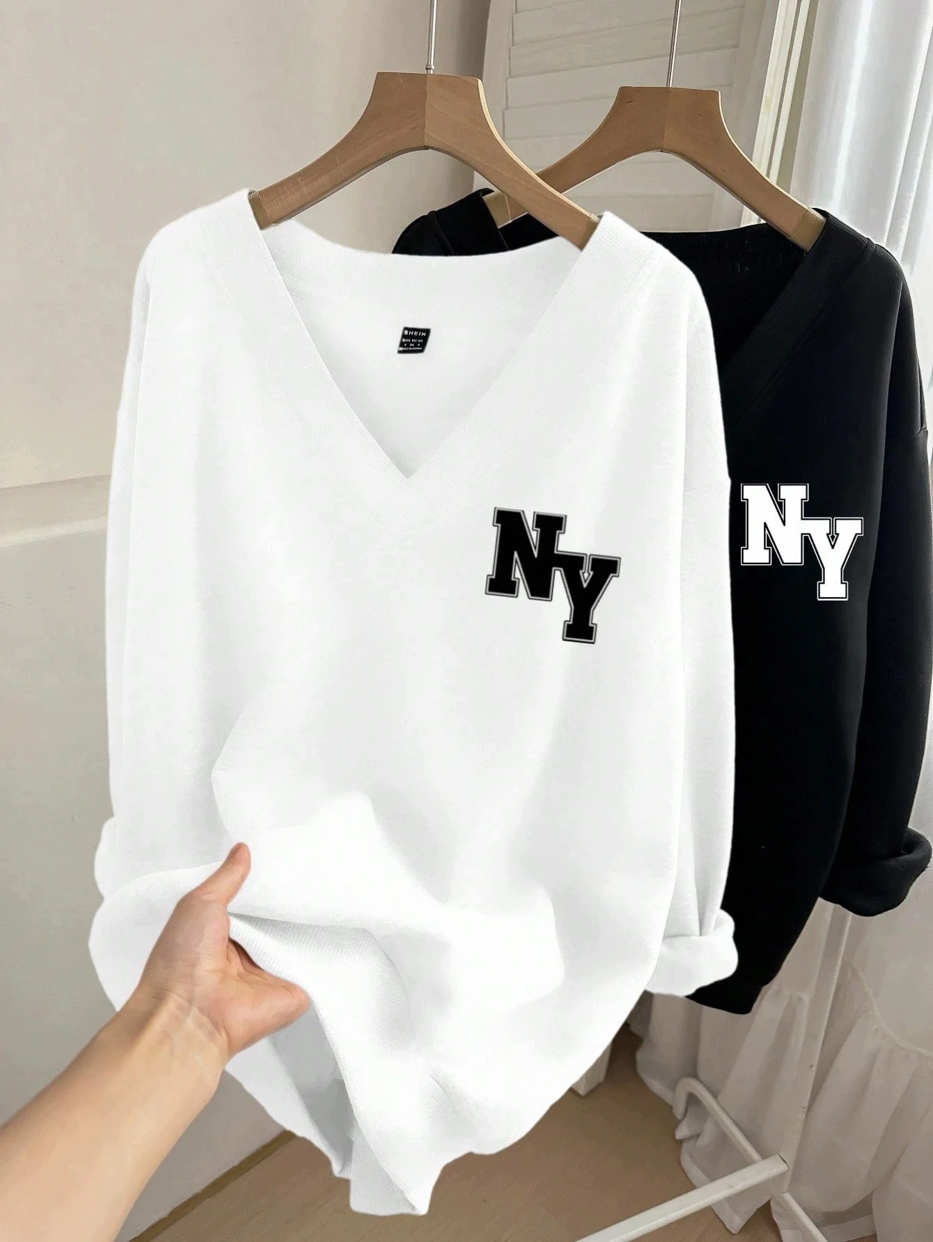 Oversize Mikina 2-BALENÍ S Výstřihem Do V Zateplená Shein 7XL
