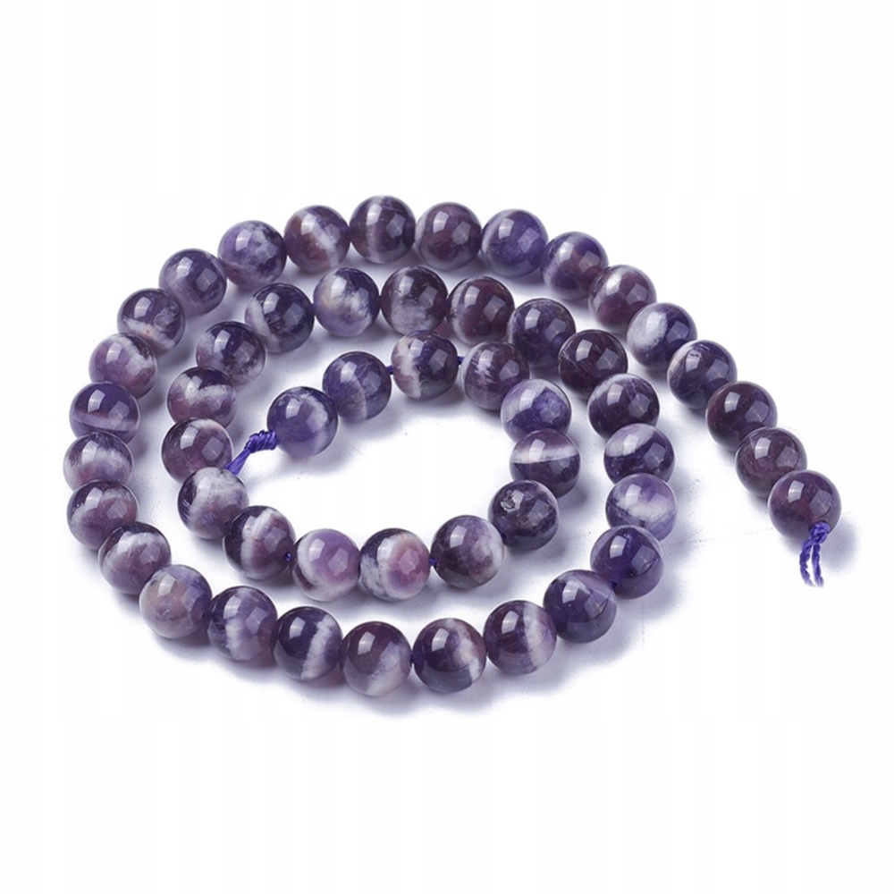 Korálky Přírodní Ametyst Chevron, Kulaté, 8mm, Otvor 1mm, 45ks 36cm